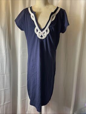 Lilly Pulitzer Brewster Dress True Navy w/ White Braided V-Neck size small